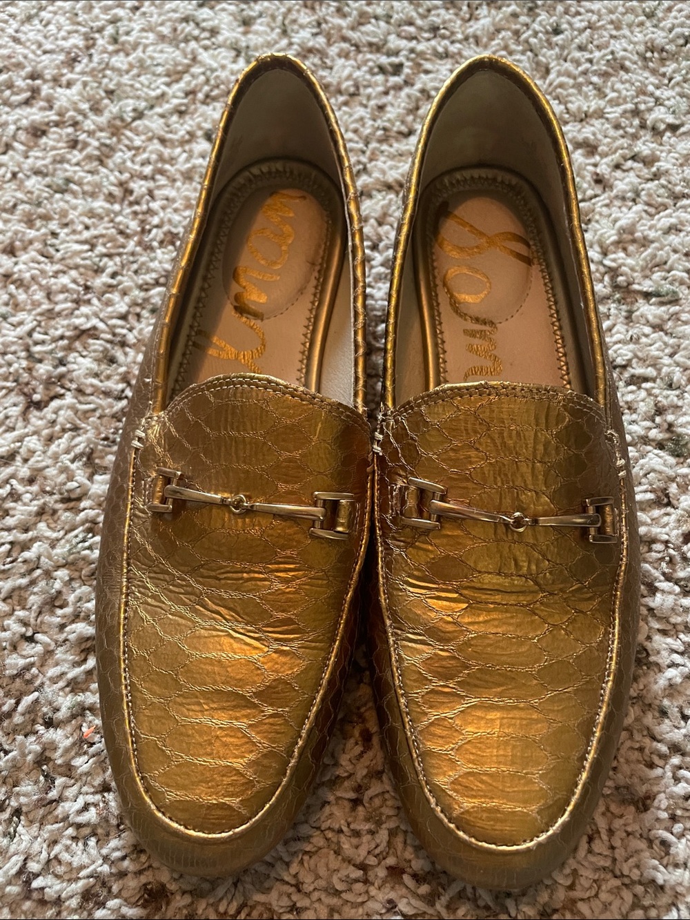 Sam Edelman Metallic Gold Slip-On leather Loafers w/ Horsebit Accent sz 8